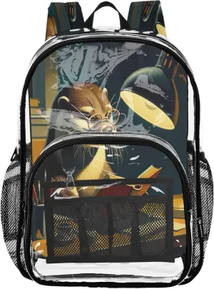 Focused Otter Desk Brown Backpacks for Boys, Large Clear Bag, Transparent Bag