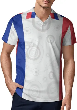 France Flag Paisley French Classic Polo Shirts for Men Quick Dry Short Sleeve Fit Golf Tees Casual Tops