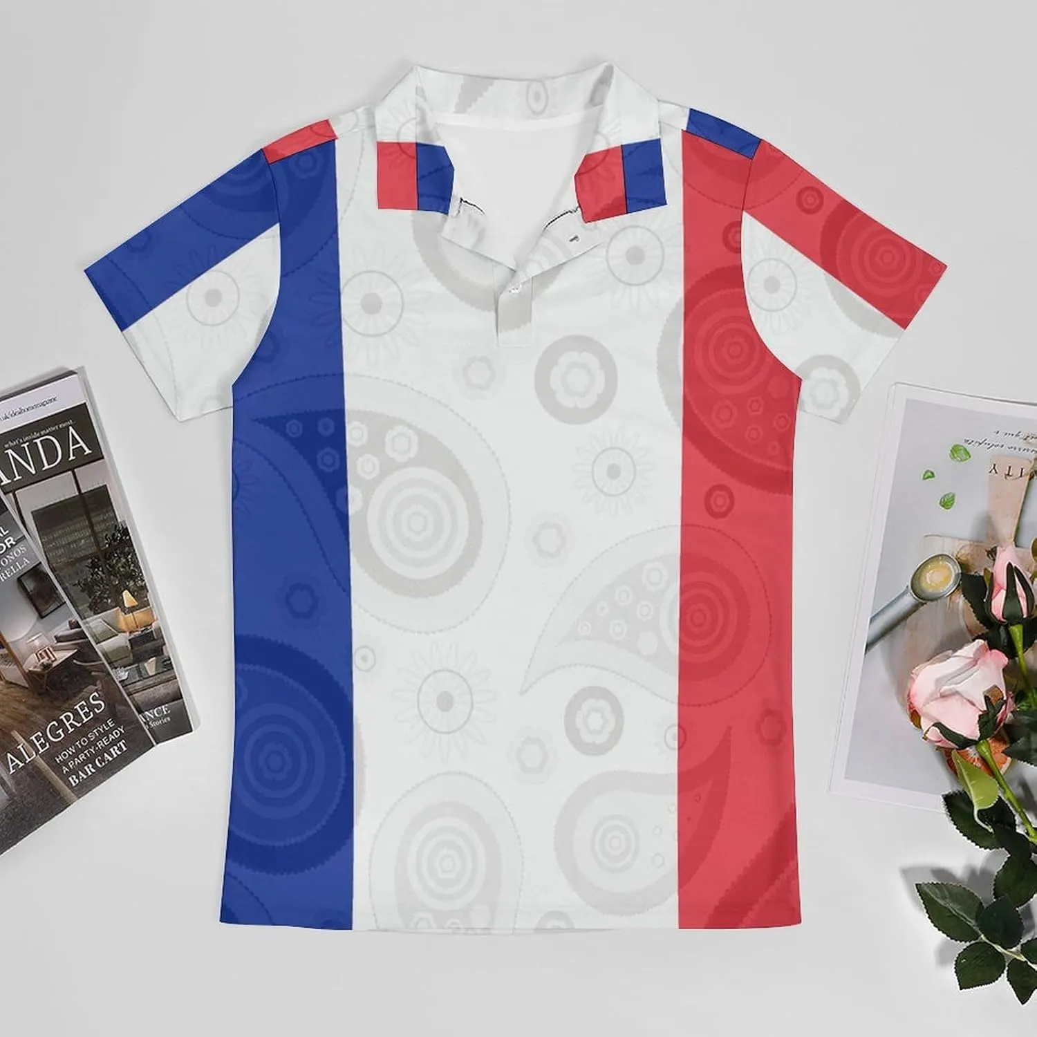 France Flag Paisley French Classic Polo Shirts for Men Quick Dry Short Sleeve Fit Golf Tees Casual Tops