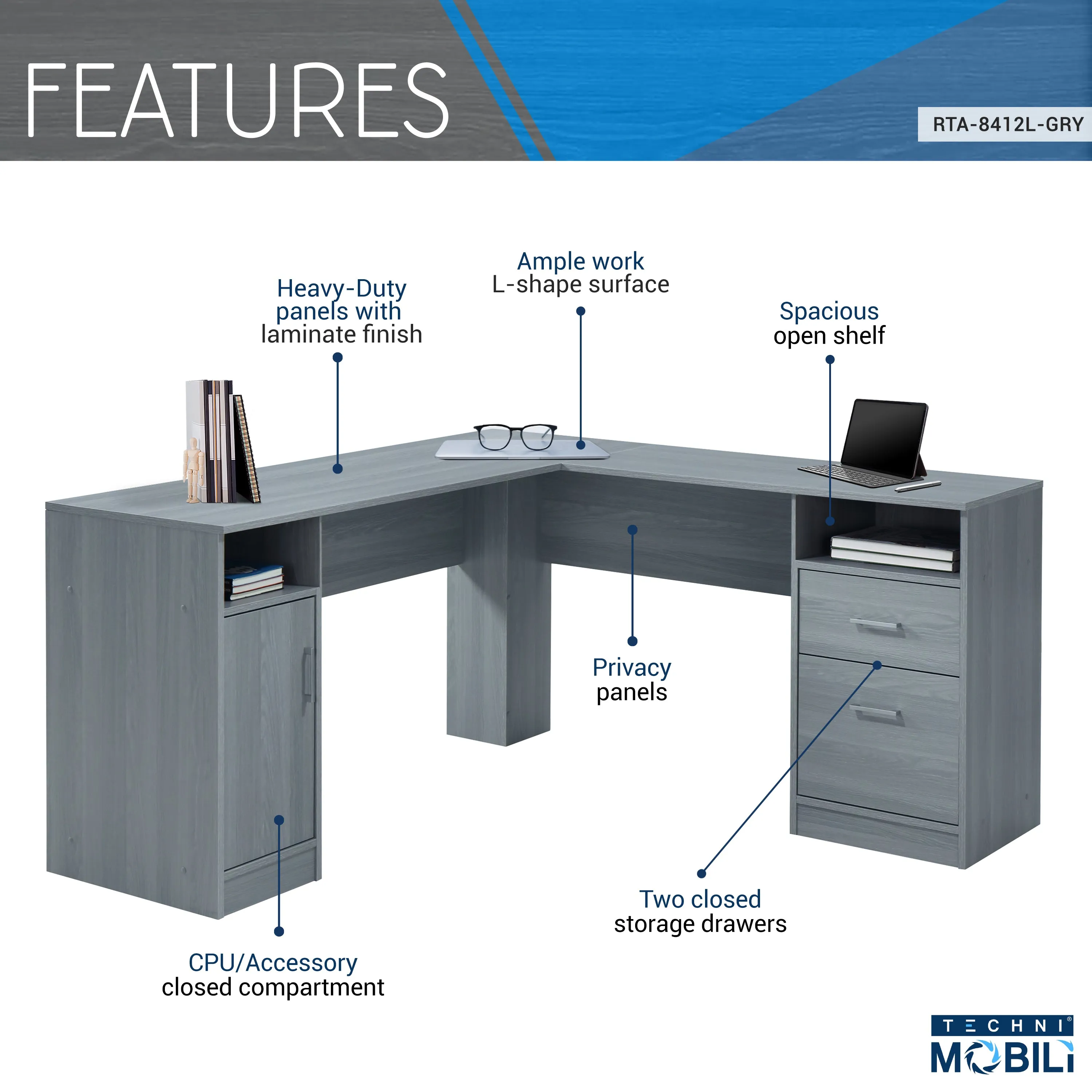 Functional L-Shape Desk with Storage