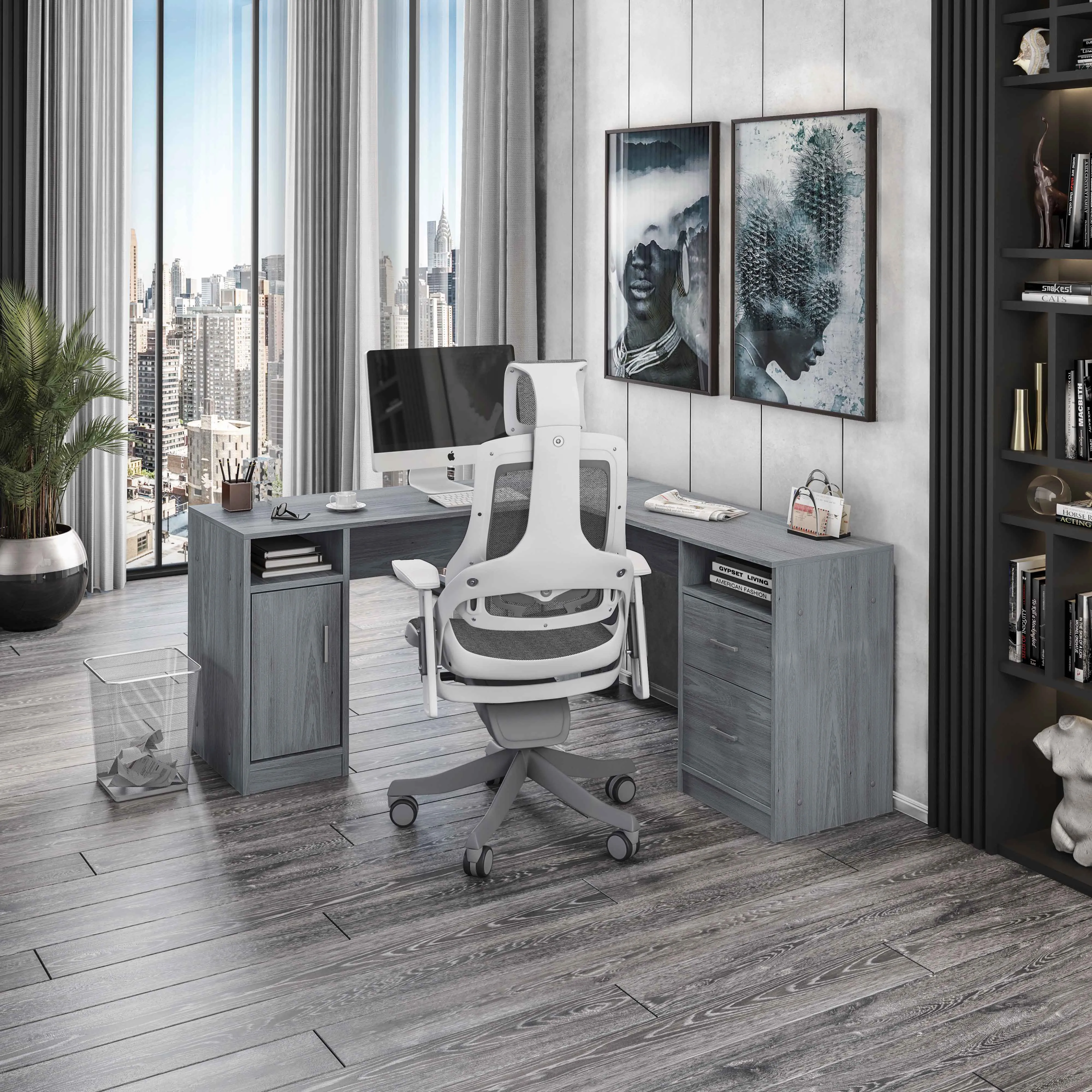 Functional L-Shape Desk with Storage