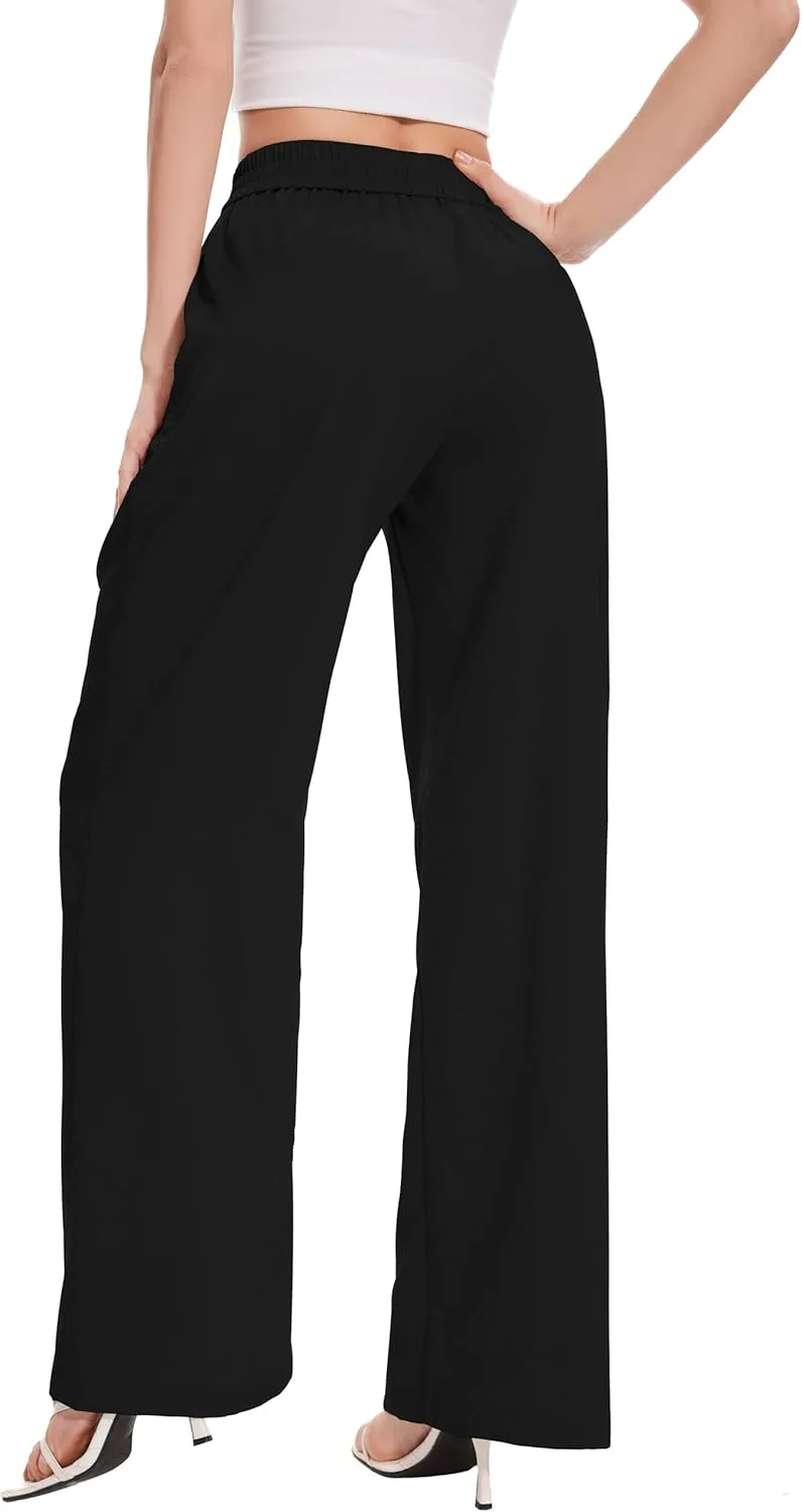 FUNYYZO 2025 Women Summer Pants Drawstring Waist Wide Leg Pants Loose Fit with Pockets Pull On