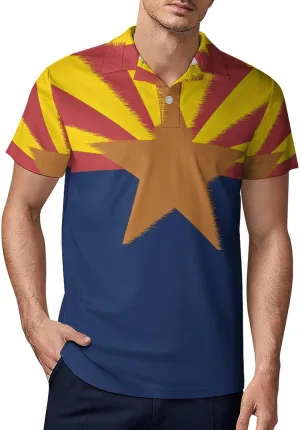 Fuzzy Arizona States Flag Classic Polo Shirts for Men Quick Dry Short Sleeve Fit Golf Tees Casual Tops