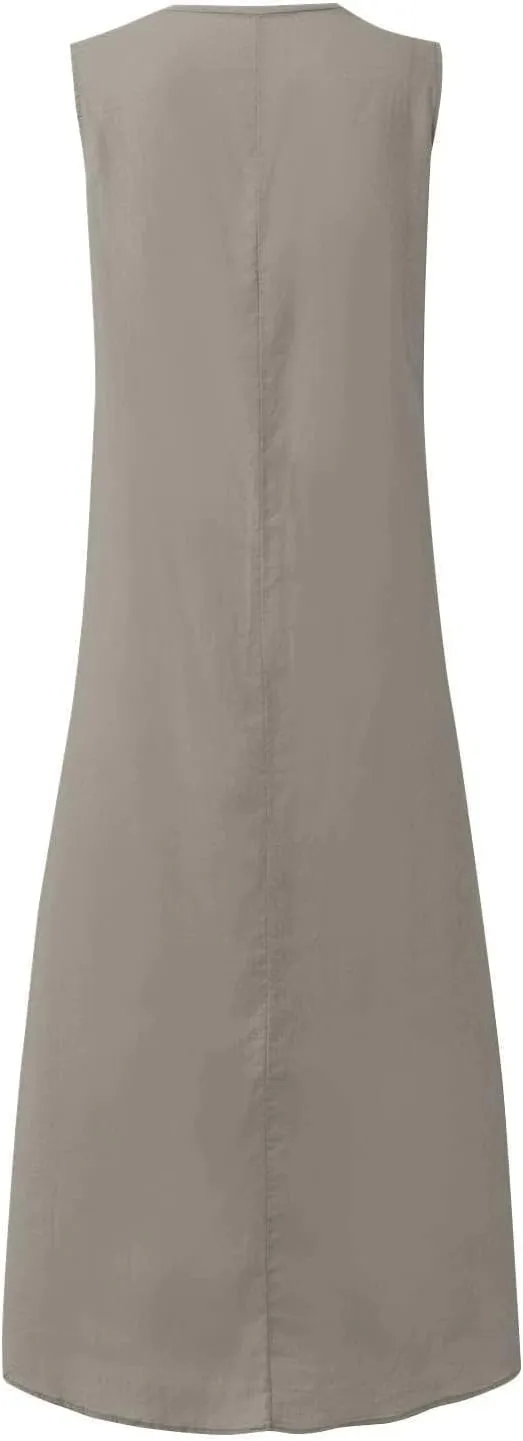 Geleglaer Linen Dresses for Womens Sleeveless Linen Dress Casual Cotton Tank Maxi Dress 2024 Summer Dress