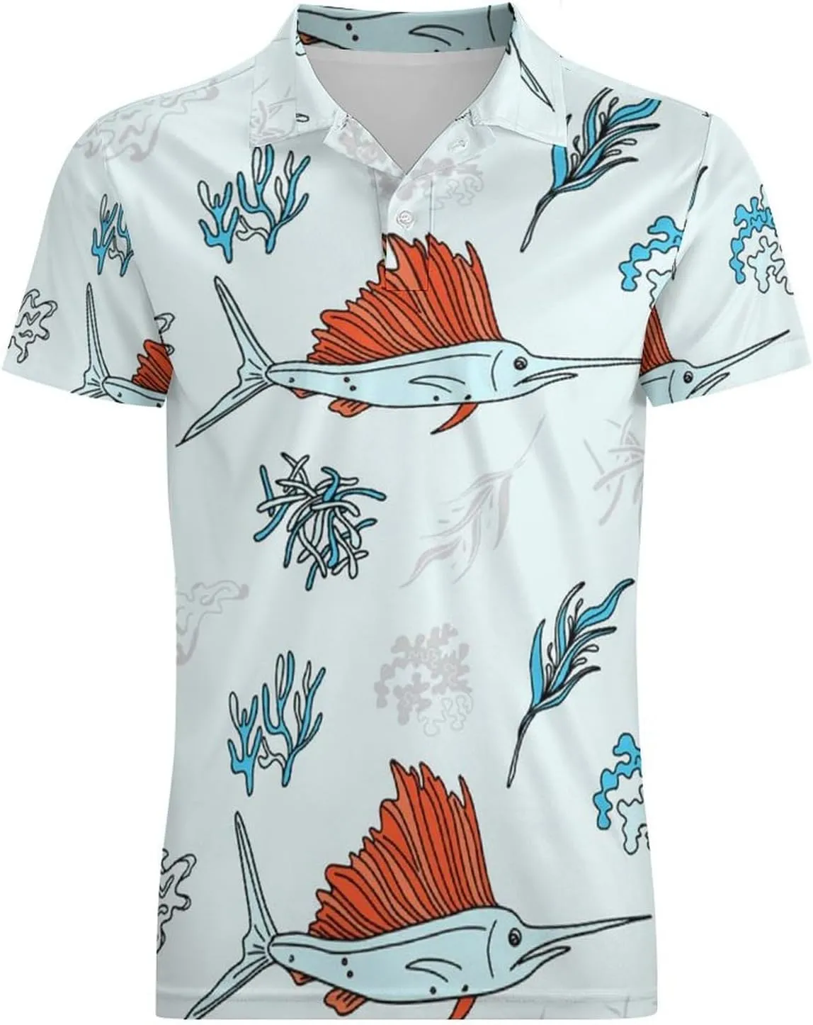 Giant Bluefin Tuna Fishes Classic Polo Shirts for Men Quick Dry Short Sleeve Fit Golf Tees Casual Tops