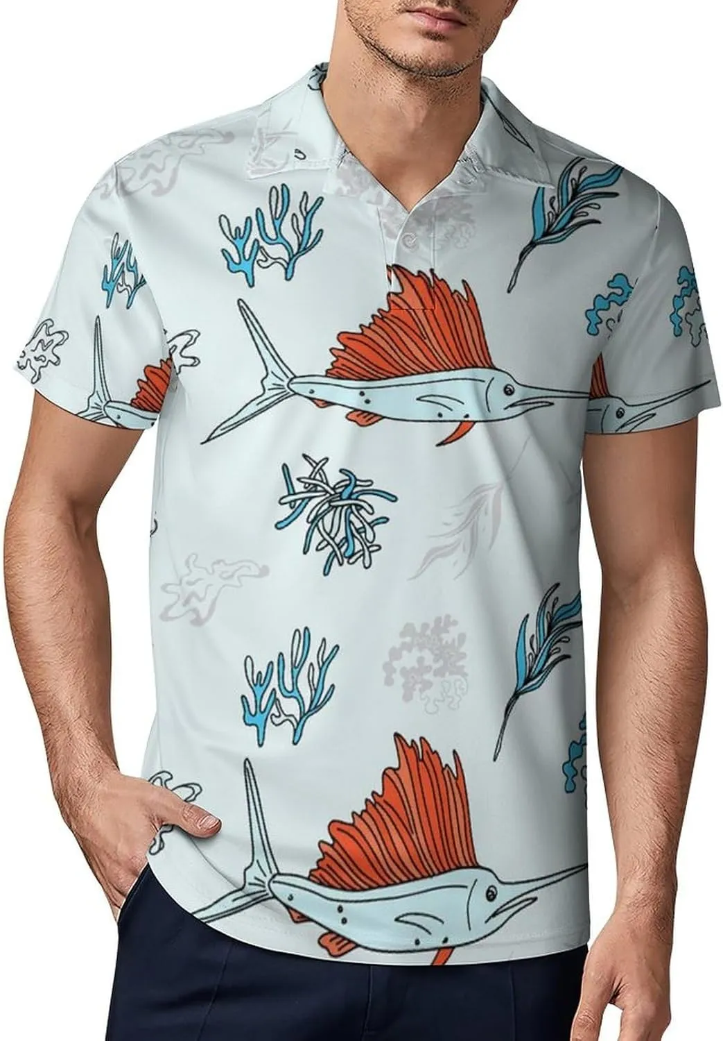 Giant Bluefin Tuna Fishes Classic Polo Shirts for Men Quick Dry Short Sleeve Fit Golf Tees Casual Tops
