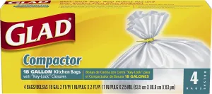 Glad Trash Bags, Compactor Kitchen Garbage Bags - 18 Gallon White Trash Bag - 4 count (Package May Vary)