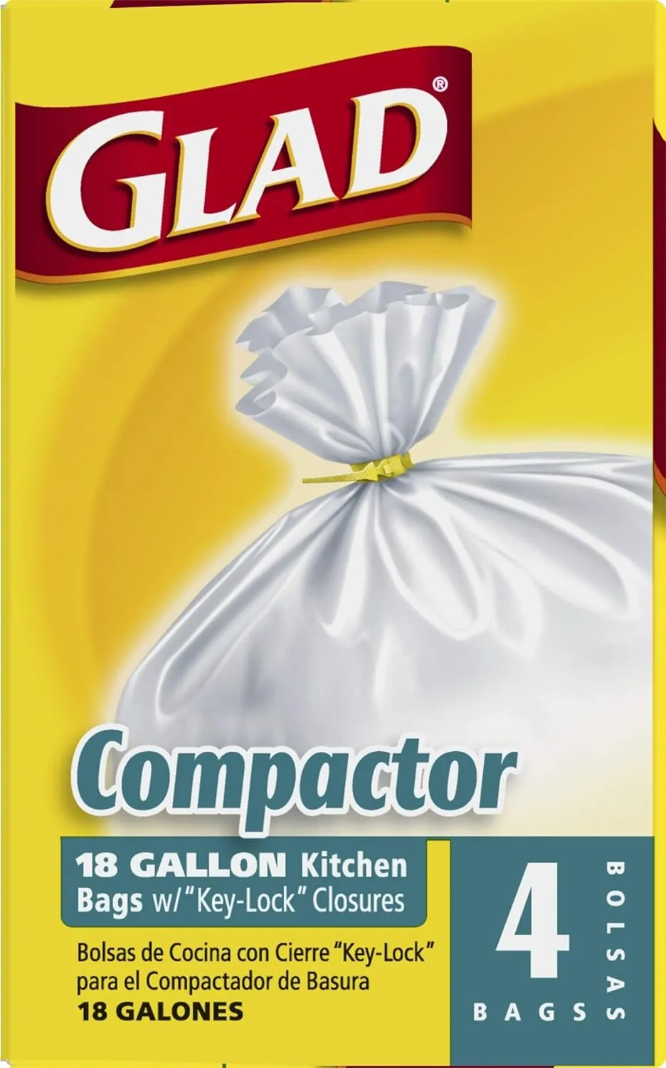 Glad Trash Bags, Compactor Kitchen Garbage Bags - 18 Gallon White Trash Bag - 4 count (Package May Vary)