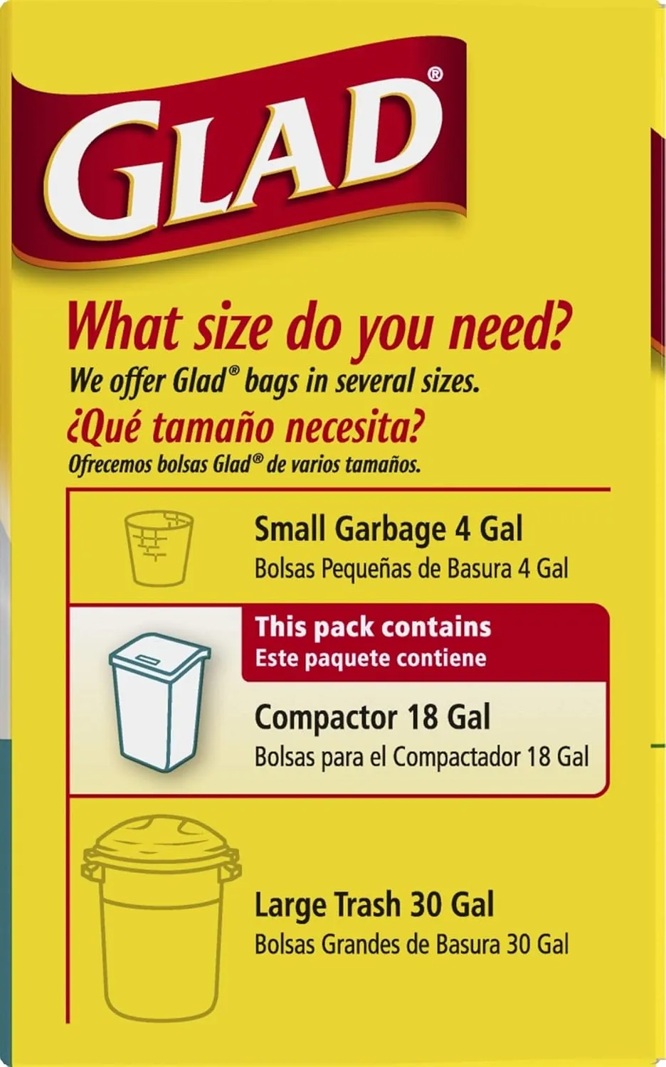 Glad Trash Bags, Compactor Kitchen Garbage Bags - 18 Gallon White Trash Bag - 4 count (Package May Vary)