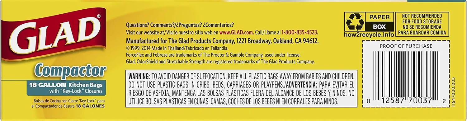 Glad Trash Bags, Compactor Kitchen Garbage Bags - 18 Gallon White Trash Bag - 4 count (Package May Vary)