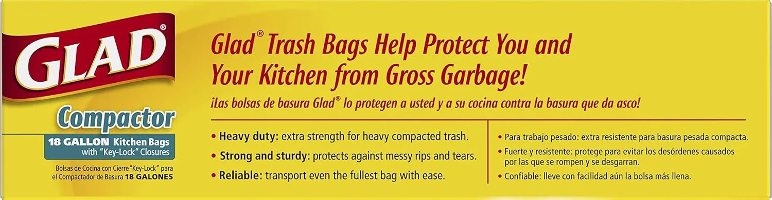 Glad Trash Bags, Compactor Kitchen Garbage Bags - 18 Gallon White Trash Bag - 4 count (Package May Vary)