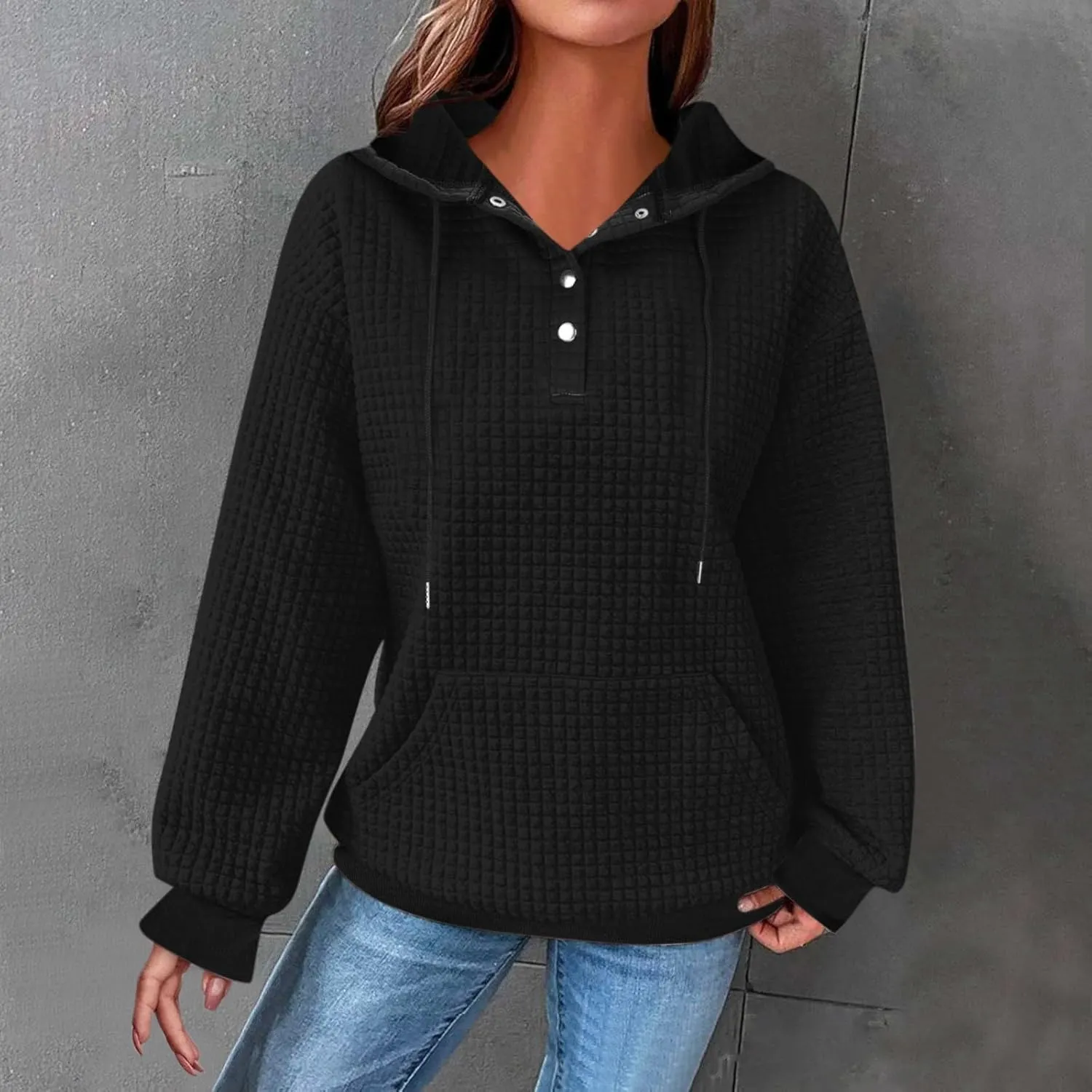 GOFULY Button Down Shirts For Women Fall Loose Oversized Hoodie Long Sleeve Drawstring Pockets Clothes Winter Solid Outfits
