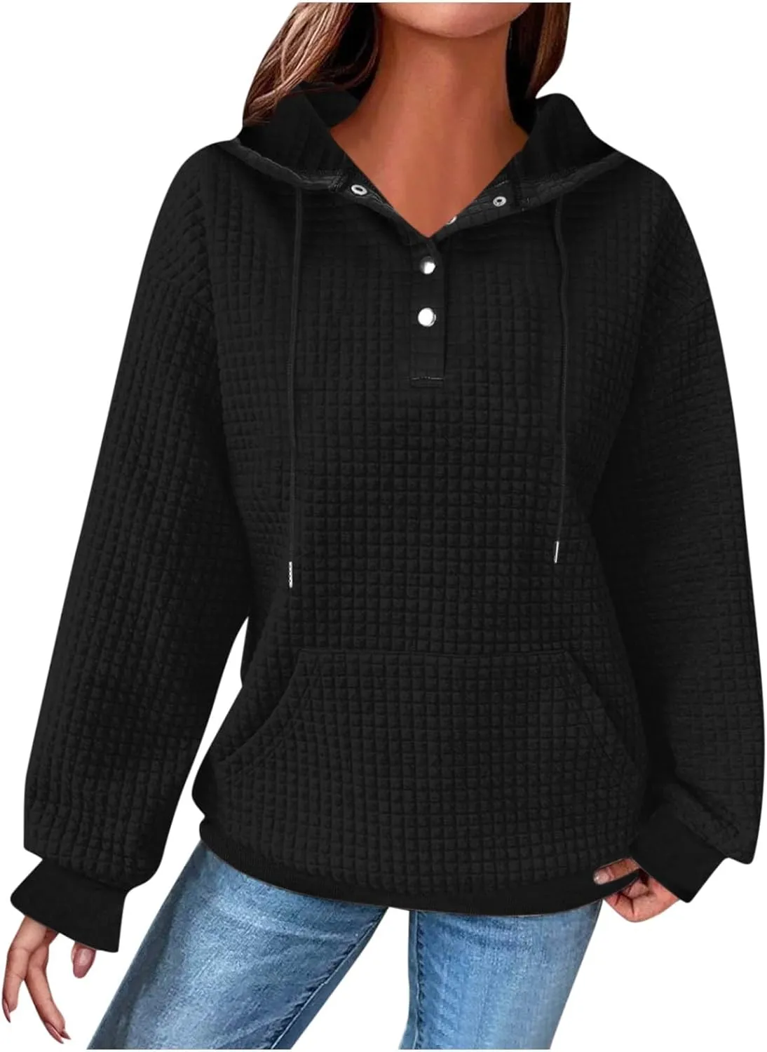 GOFULY Button Down Shirts For Women Fall Loose Oversized Hoodie Long Sleeve Drawstring Pockets Clothes Winter Solid Outfits