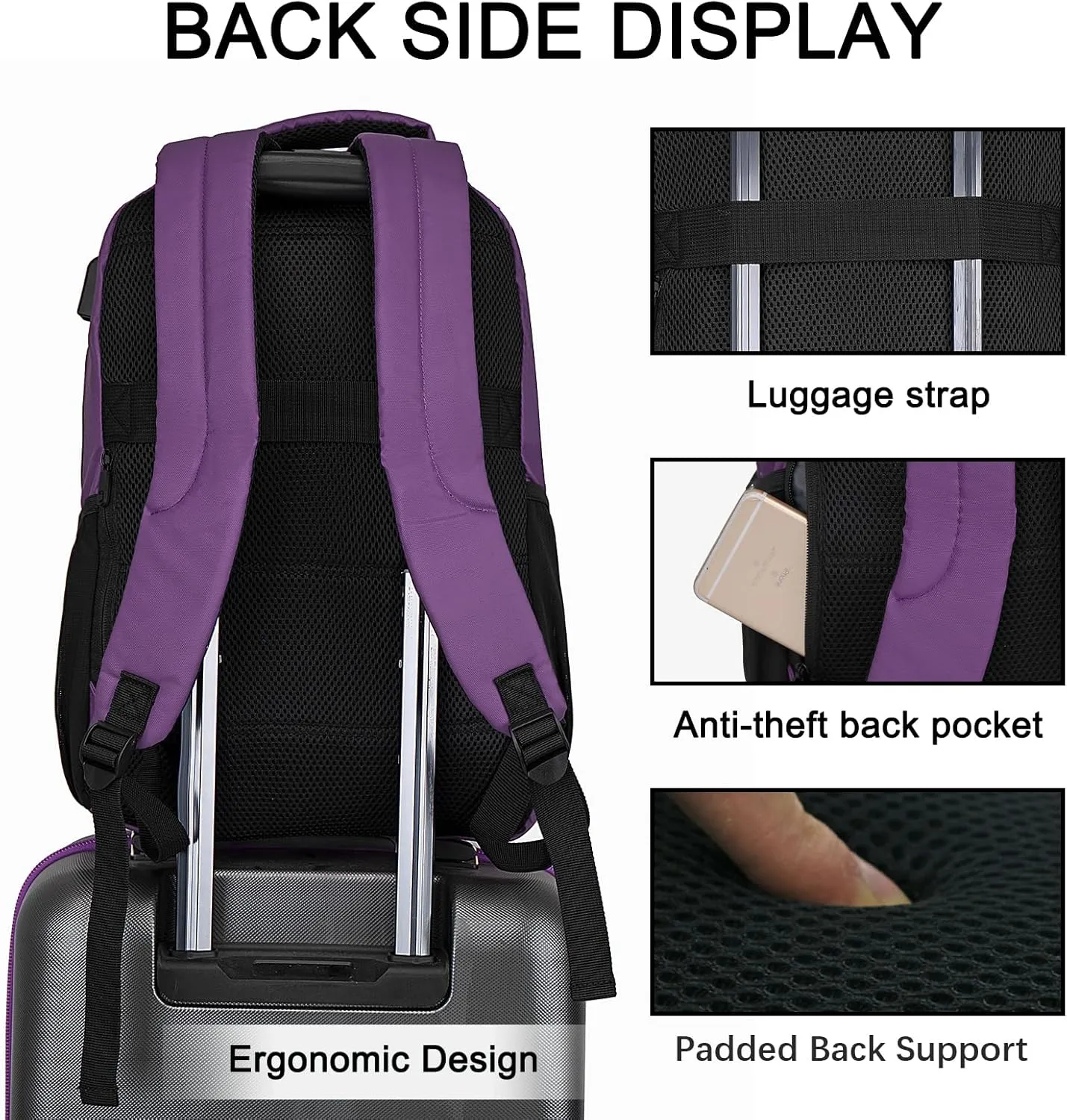 Goloni 15.6 Travel Laptop Backpack with USB Charging Port, Men Man Women Back Pack,Work,Casual College,High Schol Book Bag for Teens Lightweight Waterproof Casual Notebook Bag,Purple