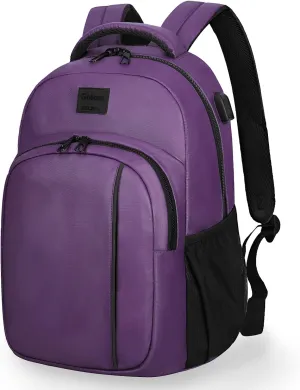 Goloni 15.6 Travel Laptop Backpack with USB Charging Port, Men Man Women Back Pack,Work,Casual College,High Schol Book Bag for Teens Lightweight Waterproof Casual Notebook Bag,Purple