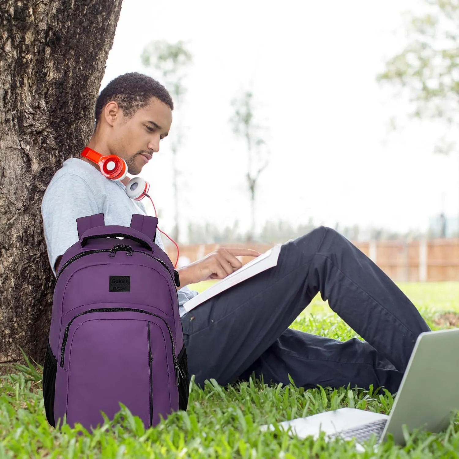 Goloni 15.6 Travel Laptop Backpack with USB Charging Port, Men Man Women Back Pack,Work,Casual College,High Schol Book Bag for Teens Lightweight Waterproof Casual Notebook Bag,Purple