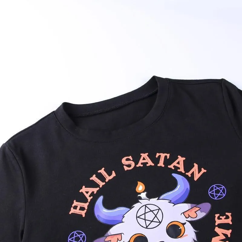 Hail Satan, Watch Anime Cartoon Goat Pentagram Cropped Top: A Cute and Evil Way to Express Yourself