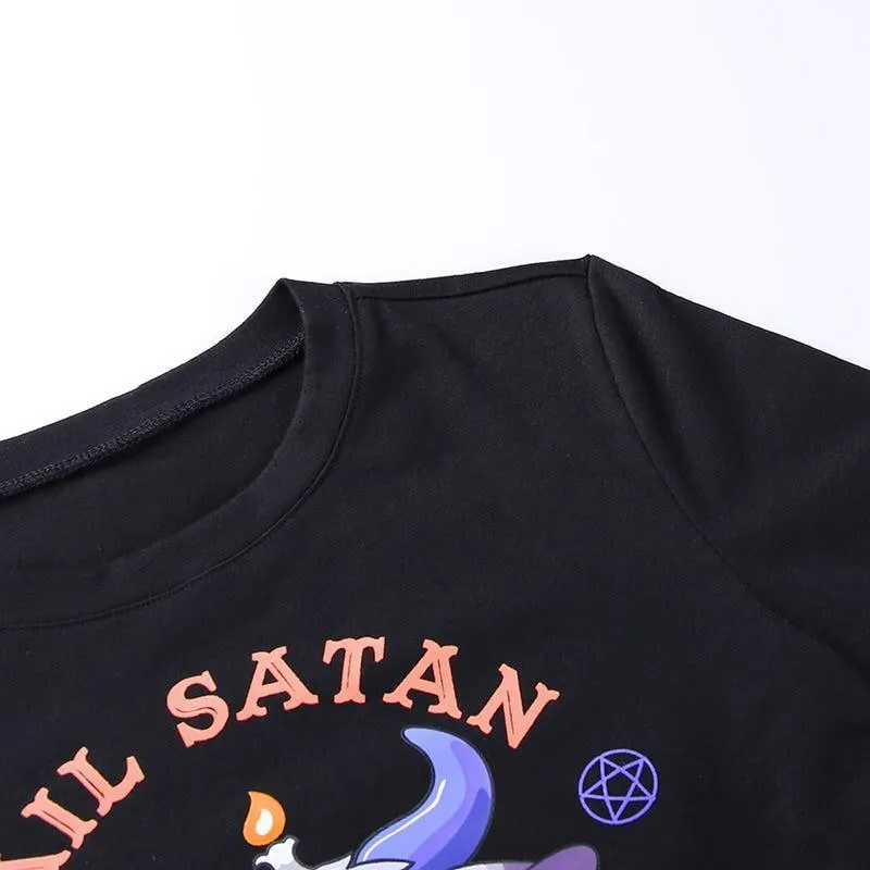Hail Satan, Watch Anime Cartoon Goat Pentagram Cropped Top: A Cute and Evil Way to Express Yourself