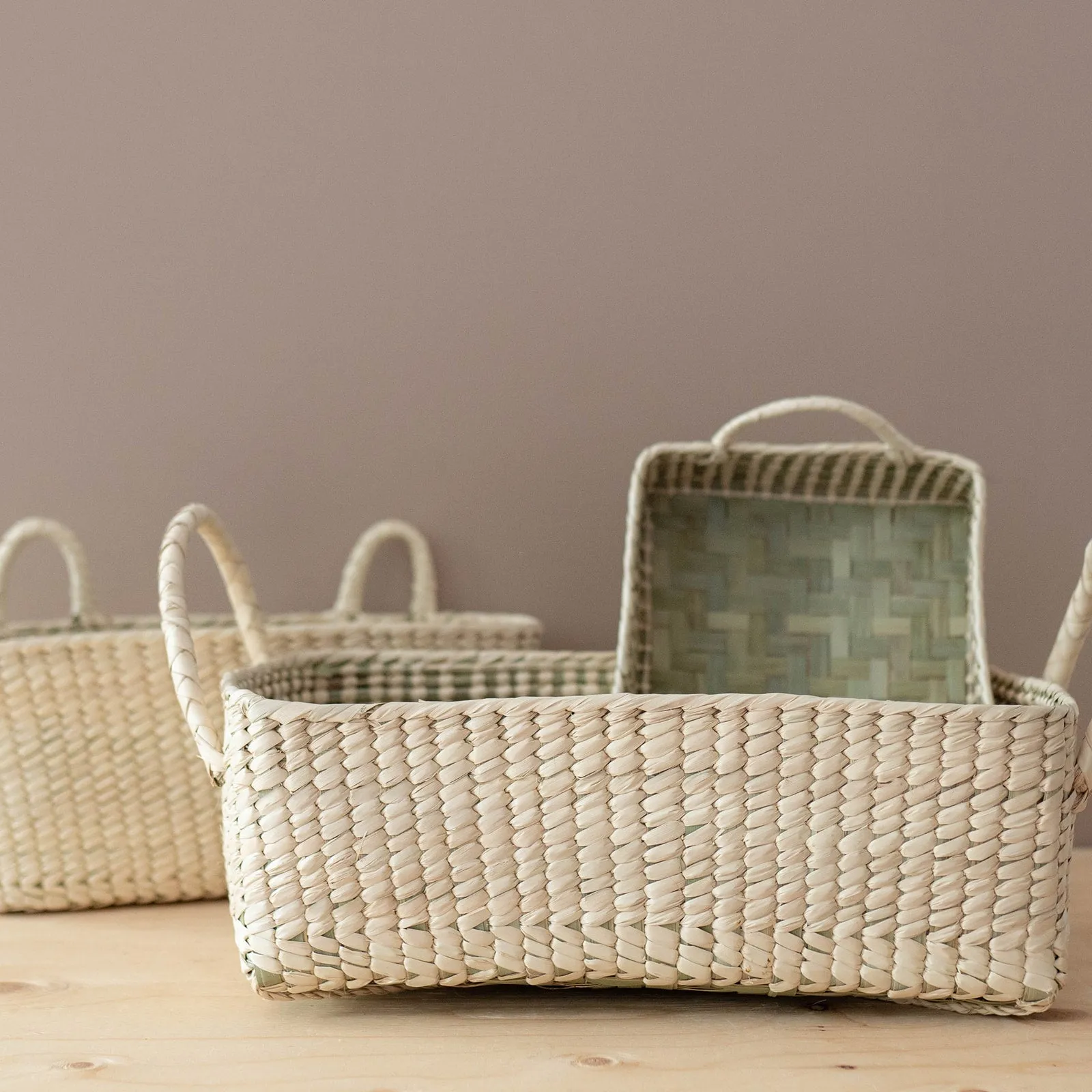 Hand-Woven Natural Basket with Handles