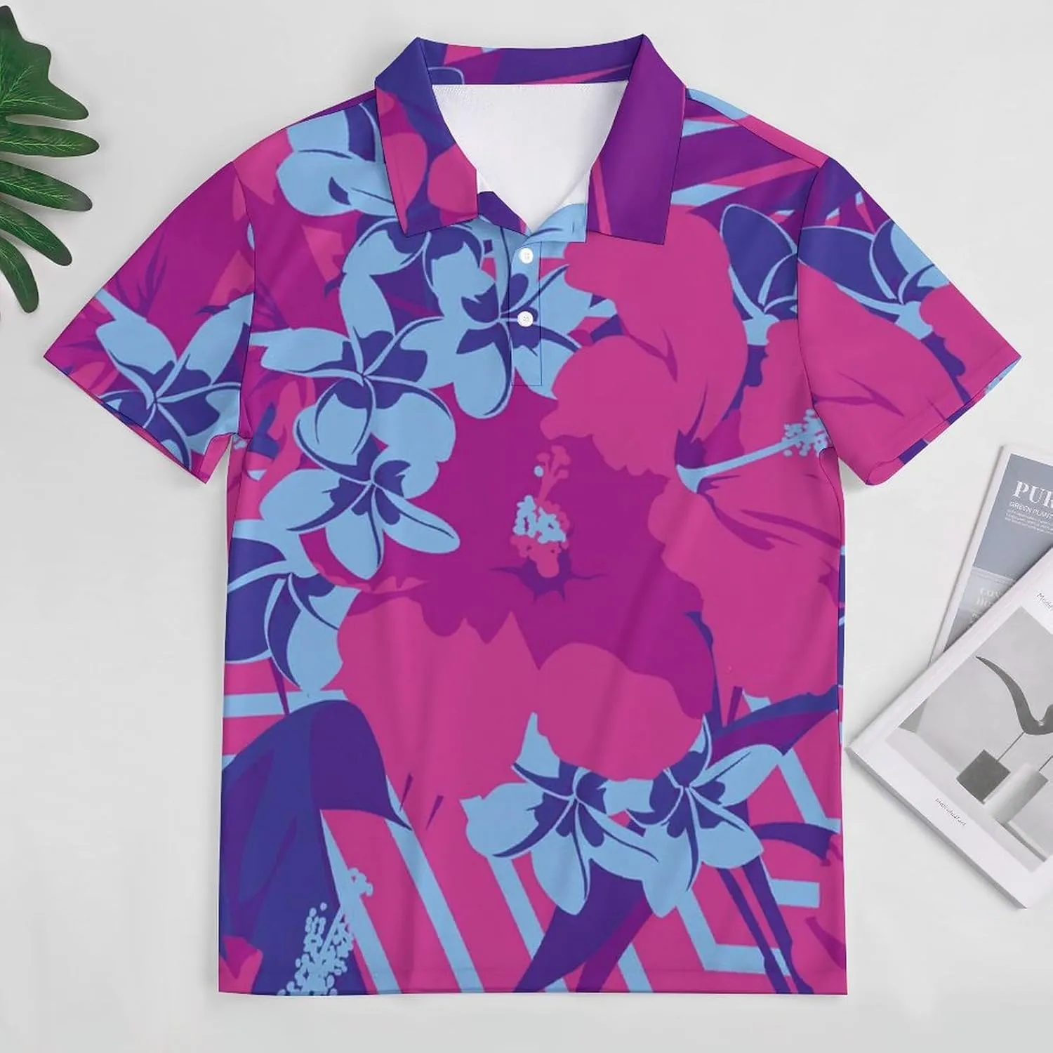 Hawaiian Flowers Mens Polo Shirts Quick Dry Short Sleeve T-shirts Slim Tennis Collared Tees Tops