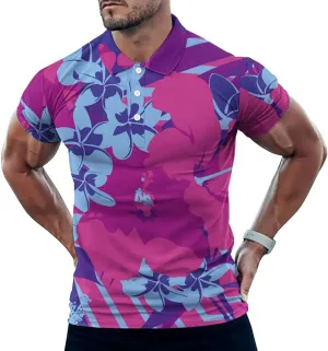 Hawaiian Flowers Mens Polo Shirts Quick Dry Short Sleeve T-shirts Slim Tennis Collared Tees Tops