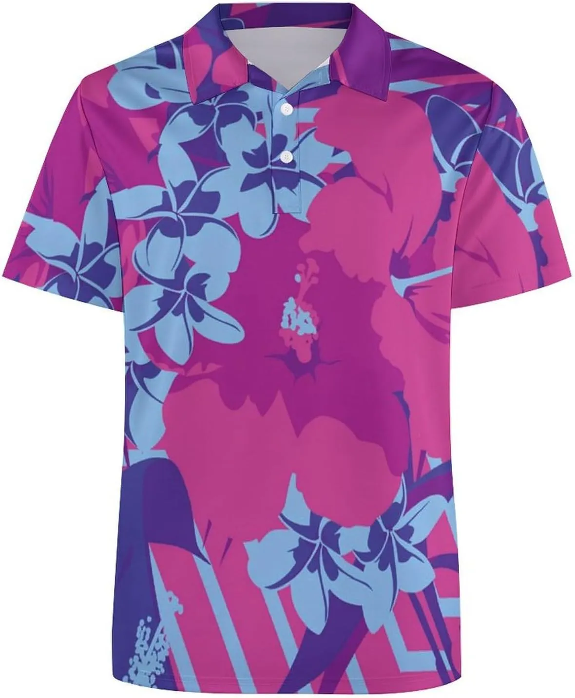 Hawaiian Flowers Mens Polo Shirts Quick Dry Short Sleeve T-shirts Slim Tennis Collared Tees Tops