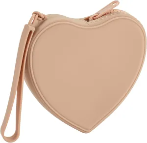 Heart Shaped Portable Silicone Makeup Bag for Women Girls, Small Travel Lovely Waterproof Toiletry Cosmetic Bag, Zipper Closure Organizer Heart Makeup Case with Handle (Brown)