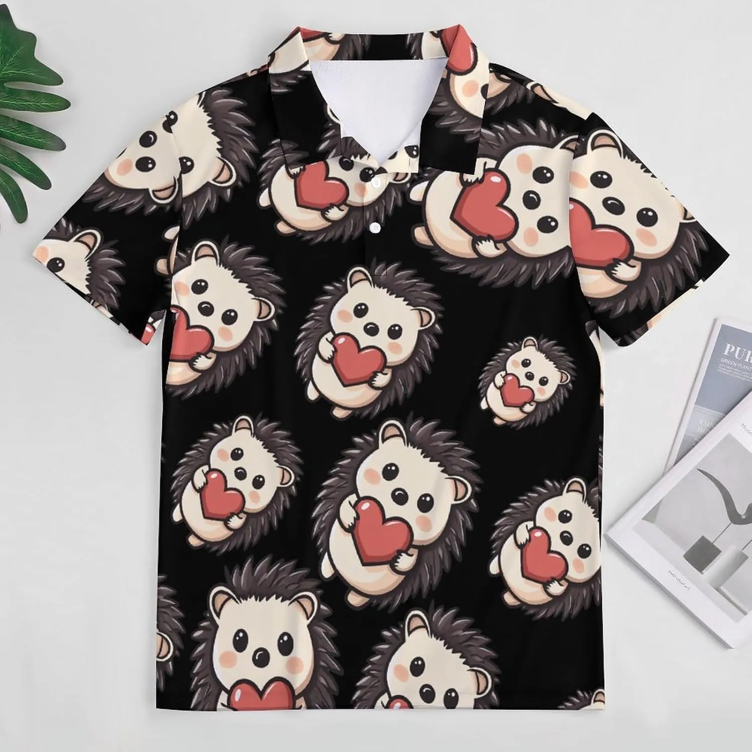 Hedgehog Holding A Heart Mens Polo Shirts Quick Dry Short Sleeve T-shirts Slim Tennis Collared Tees Tops