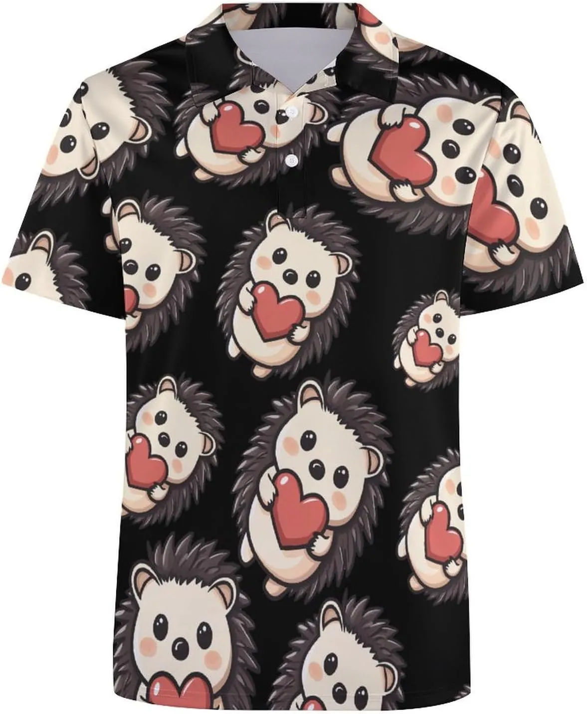 Hedgehog Holding A Heart Mens Polo Shirts Quick Dry Short Sleeve T-shirts Slim Tennis Collared Tees Tops