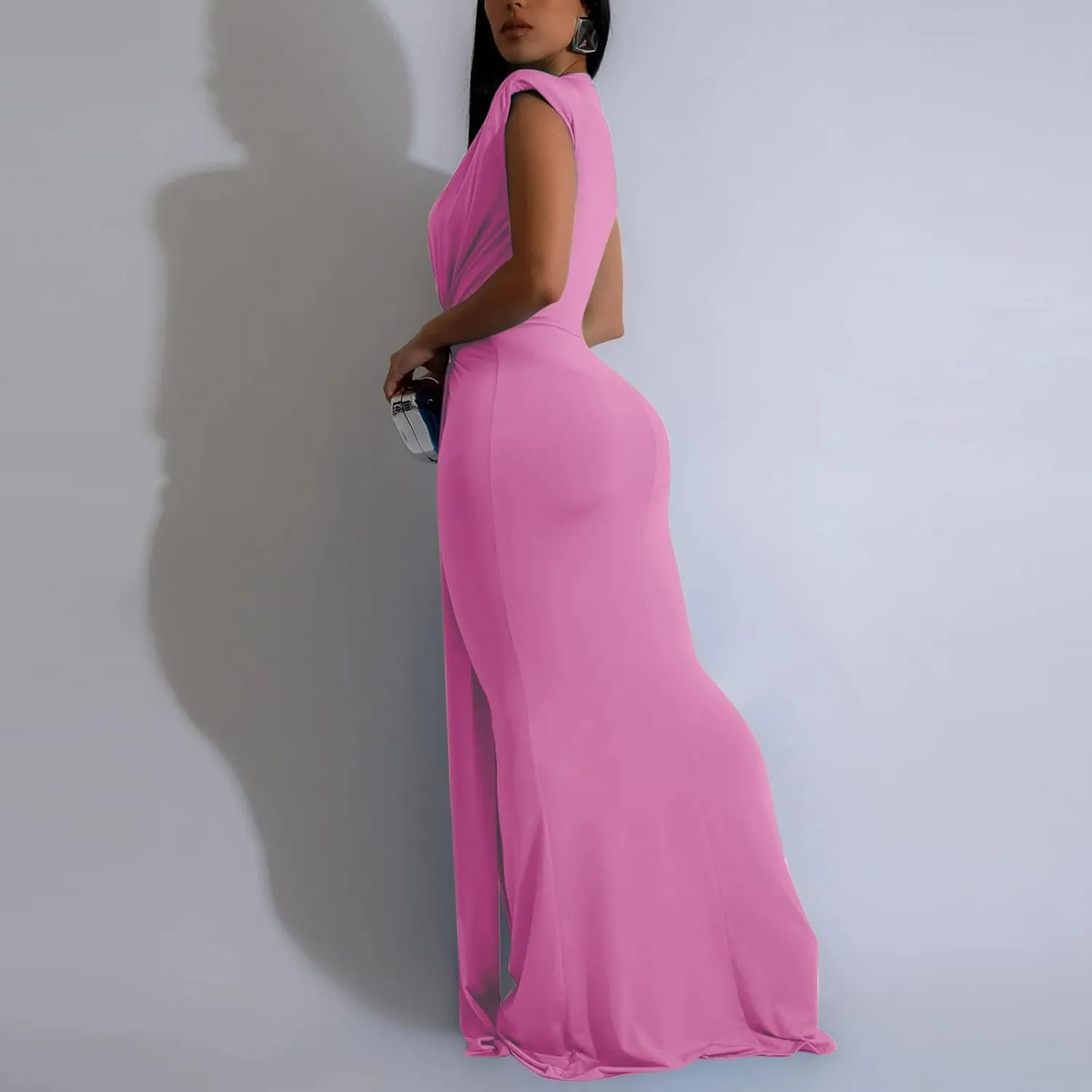 HGps8w Womens Deep V-Neck Sleeveless Party Dress with Pad Shoulder Mermaid Cocktail Maxi Dress Formal Party Evening Gowns