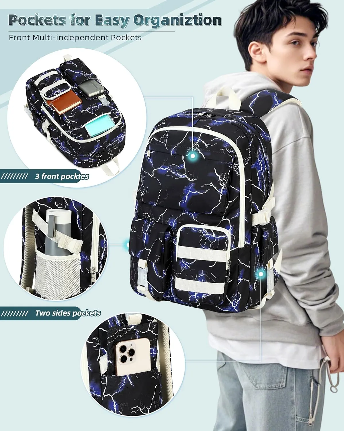 Hidds Laptop Backpacks for Teens Boys Mens Lightning School Bag College Backpack Travel Casual Daypack Bookbags Students