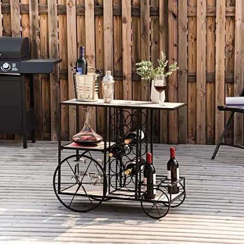 HOMCOM 16-Bottle Mobile Bar Cart with Wine Rack Storage, Featuring an Elegant Design & Three Shelves for Storage/Display