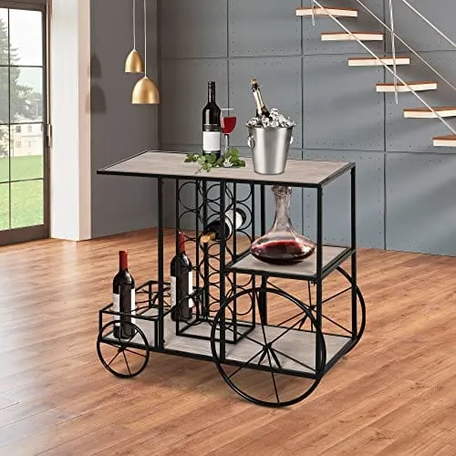 HOMCOM 16-Bottle Mobile Bar Cart with Wine Rack Storage, Featuring an Elegant Design & Three Shelves for Storage/Display