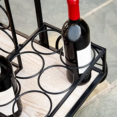 HOMCOM 16-Bottle Mobile Bar Cart with Wine Rack Storage, Featuring an Elegant Design & Three Shelves for Storage/Display