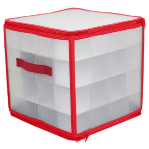 Home Basics 64-Compartment Zippered Ornament Storage Box, Red, 12x12x12 Inches