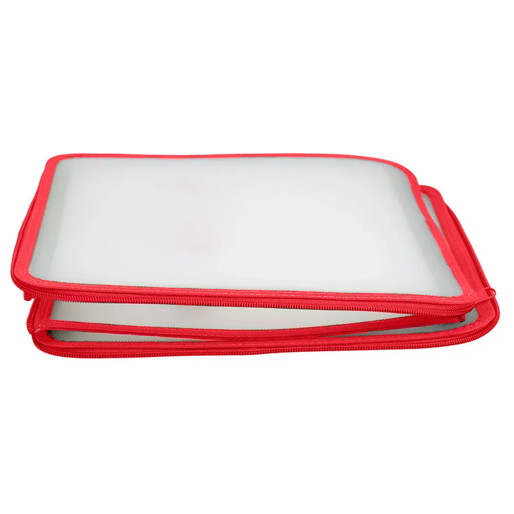Home Basics 64-Compartment Zippered Ornament Storage Box, Red, 12x12x12 Inches