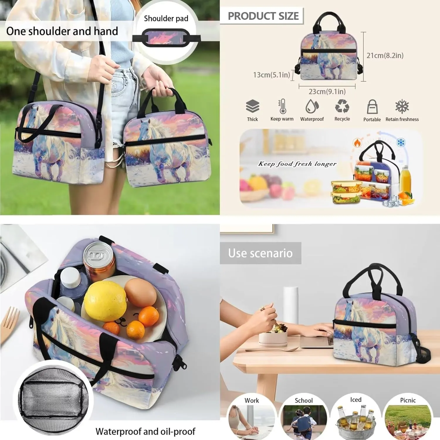Horse School Bag for Teenage Girls Backpacks for Girls with Lunch Bag Backpack for Teen Girls for Travel Backpacks with Lunchboxes for Girls Boys Pencil Bag Girls 3 Pcs Backpack