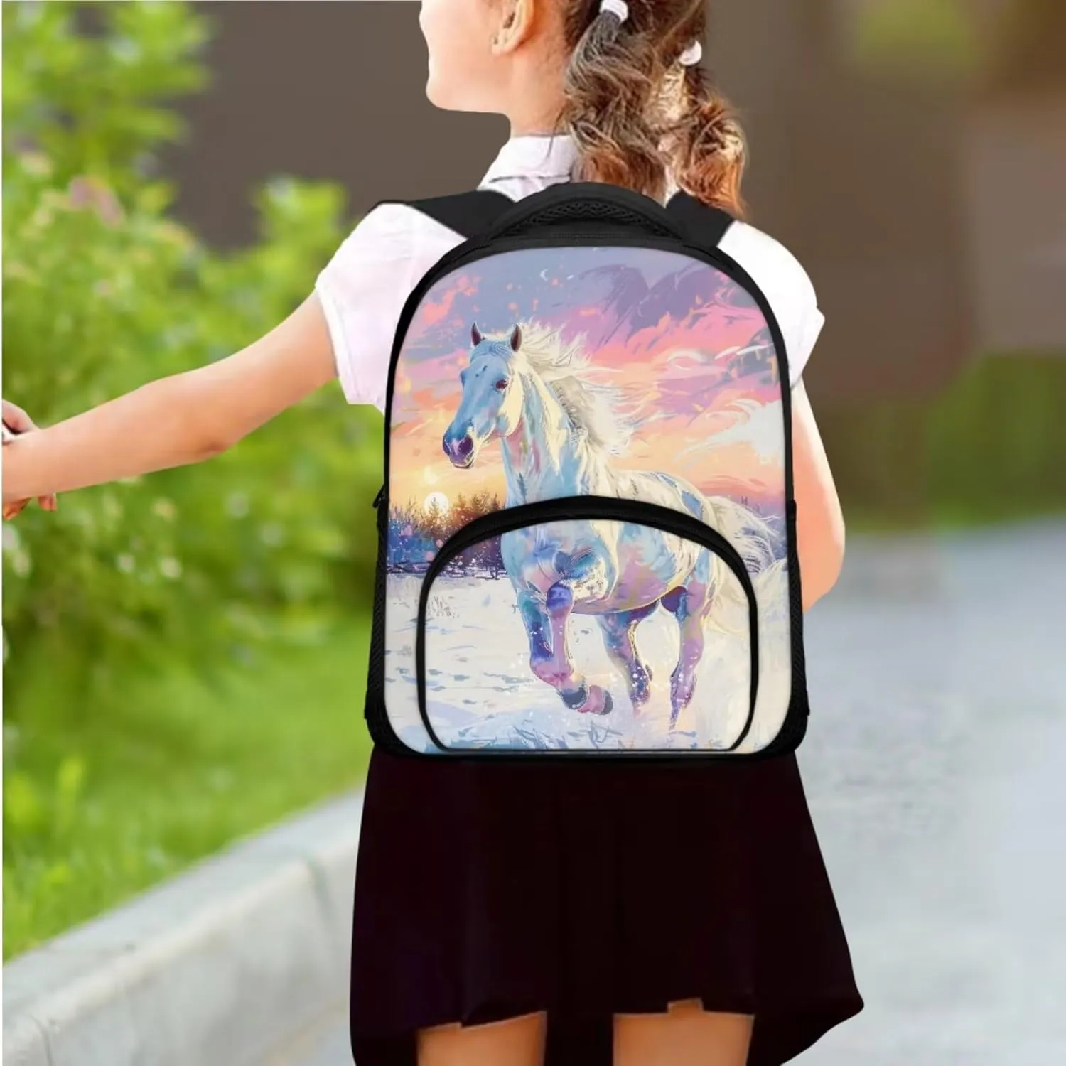 Horse School Bag for Teenage Girls Backpacks for Girls with Lunch Bag Backpack for Teen Girls for Travel Backpacks with Lunchboxes for Girls Boys Pencil Bag Girls 3 Pcs Backpack