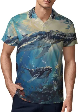 Humpback Whale in The Ocean Classic Polo Shirts for Men Quick Dry Short Sleeve Fit Golf Tees Casual Tops
