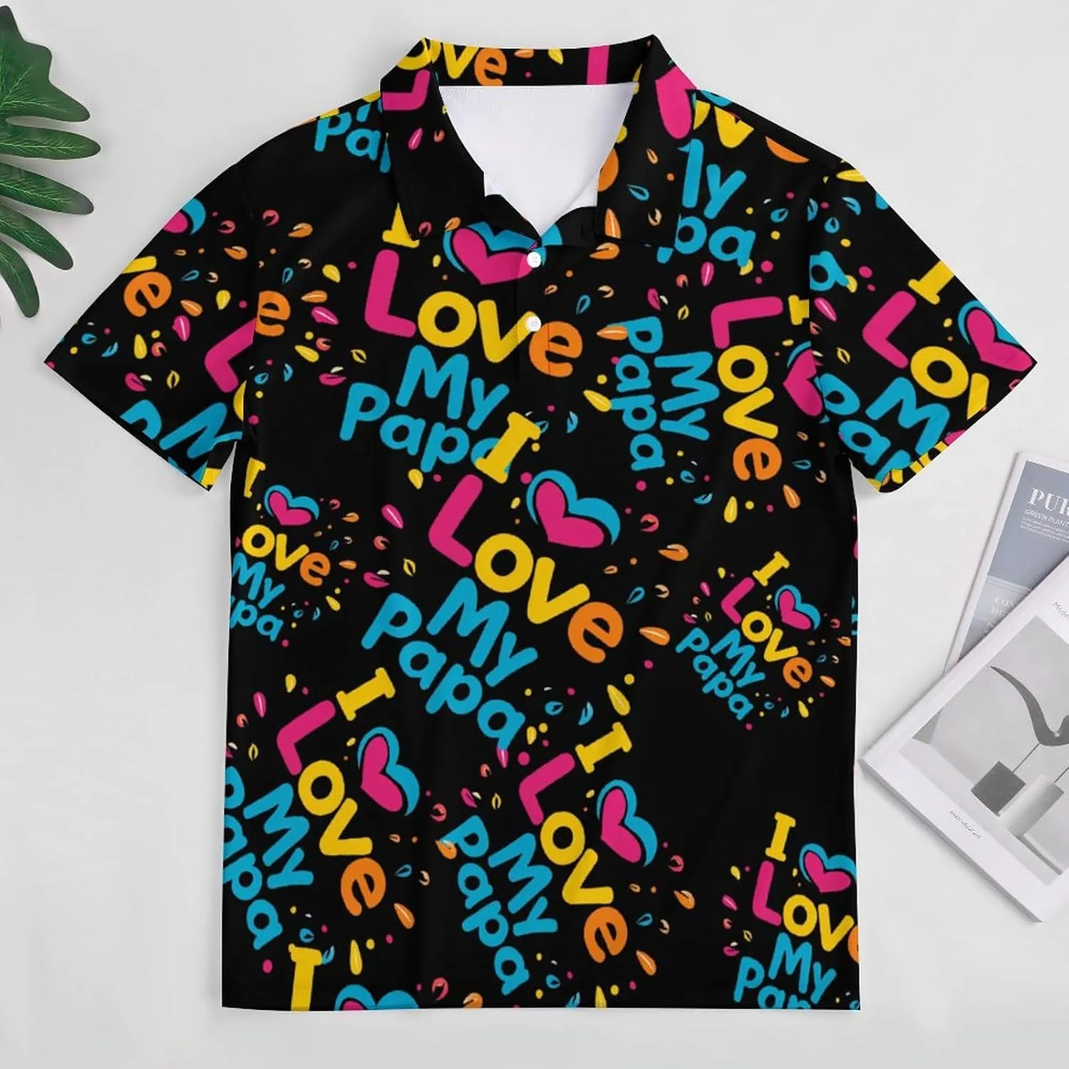 I Love My Papa Mens Polo Shirts Quick Dry Short Sleeve T-shirts Slim Tennis Collared Tees Tops