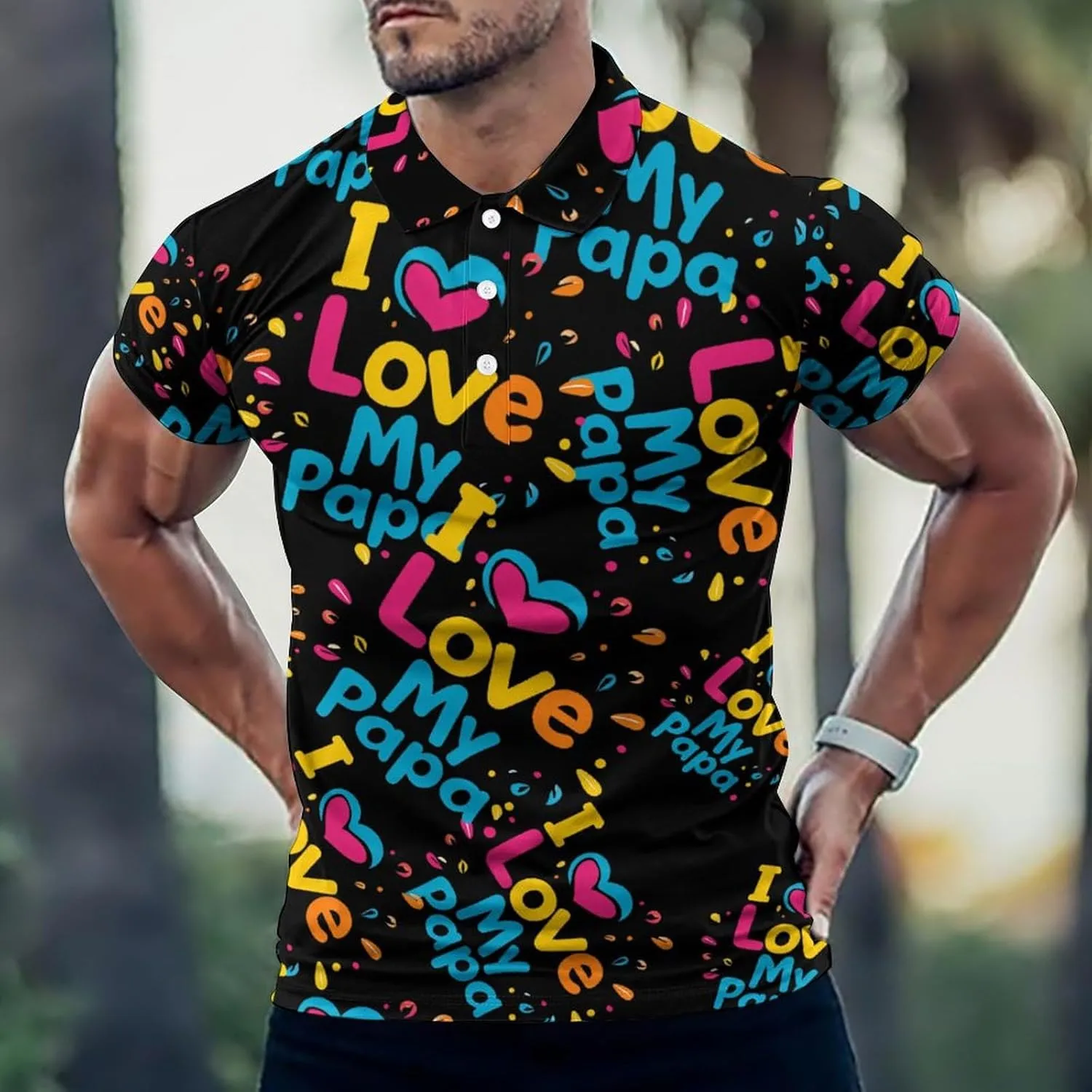 I Love My Papa Mens Polo Shirts Quick Dry Short Sleeve T-shirts Slim Tennis Collared Tees Tops