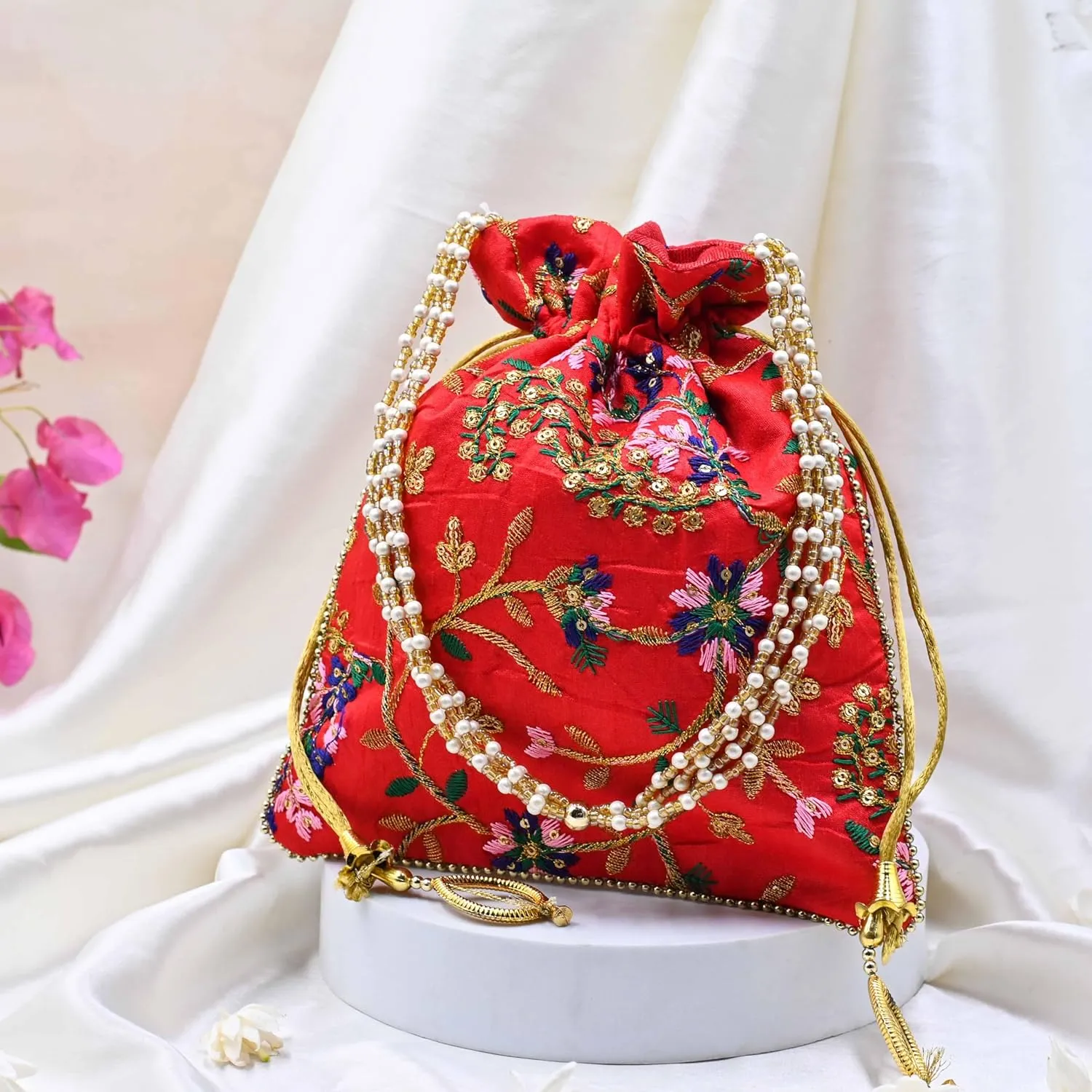 Indian Handmade Potli Bag Women's Embroidered Clutch Purse Pouch Drawstring Bag Wedding Favor Return Gift For Guests