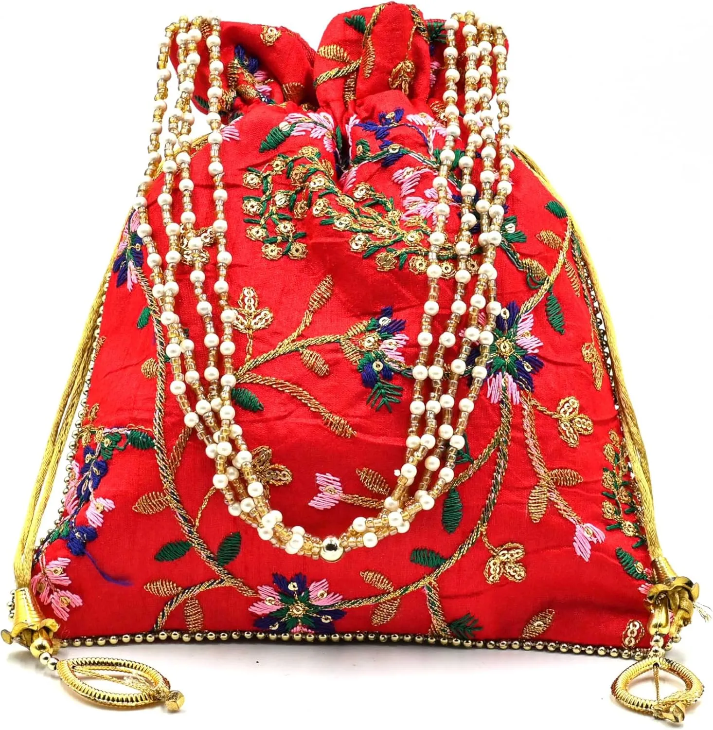 Indian Handmade Potli Bag Women's Embroidered Clutch Purse Pouch Drawstring Bag Wedding Favor Return Gift For Guests