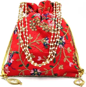 Indian Handmade Potli Bag Women's Embroidered Clutch Purse Pouch Drawstring Bag Wedding Favor Return Gift For Guests