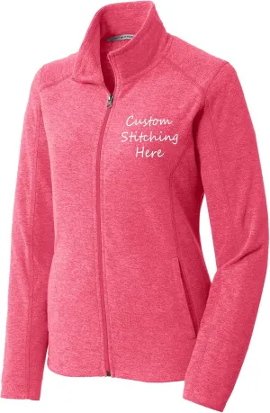 INK STITCH Women L235 Custom Design Your Own Stitching Logo Texts Heather Microfleece Jackets - 4 Colors