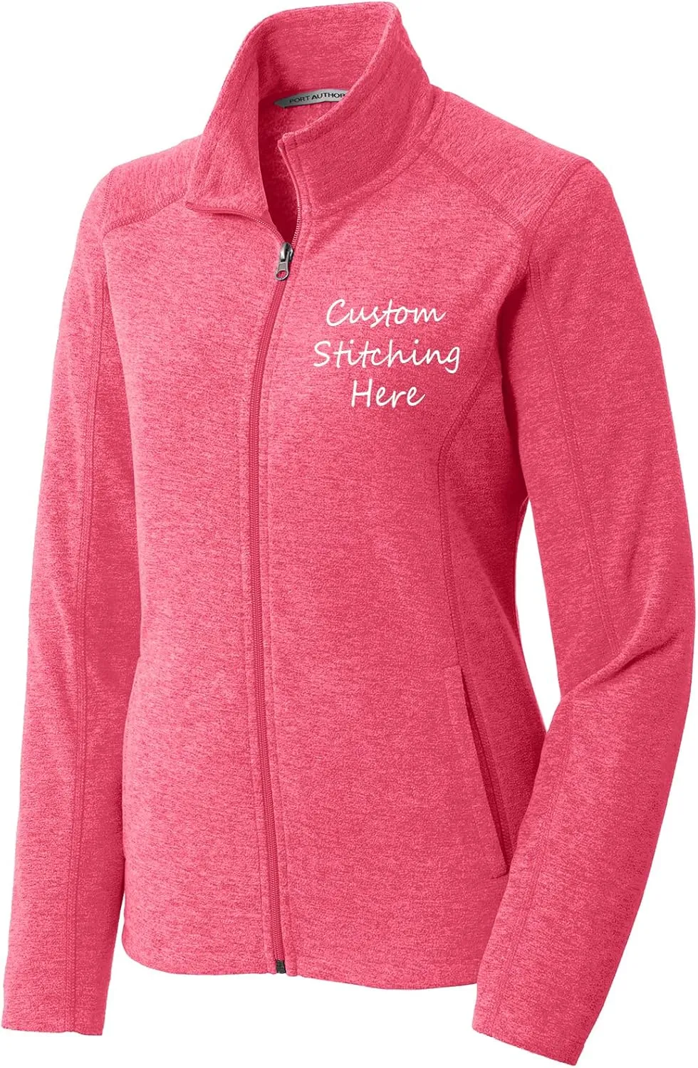 INK STITCH Women L235 Custom Design Your Own Stitching Logo Texts Heather Microfleece Jackets - 4 Colors