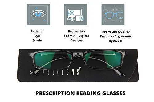 Intellilens Nvision Unisex Power Reading Blue Cut Anti Reflection Full Frame Spectacles Glasses For Mobile Laptop Tablet Computer - (Zero Power, Black)