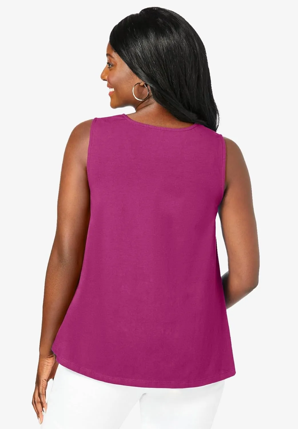Jessica London Women's Plus Size Stretch Cotton V-Neck Trapeze Tank