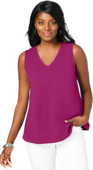 Jessica London Women's Plus Size Stretch Cotton V-Neck Trapeze Tank