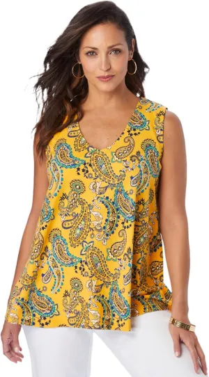 Jessica London Women's Plus Size Stretch Cotton V-Neck Trapeze Tank